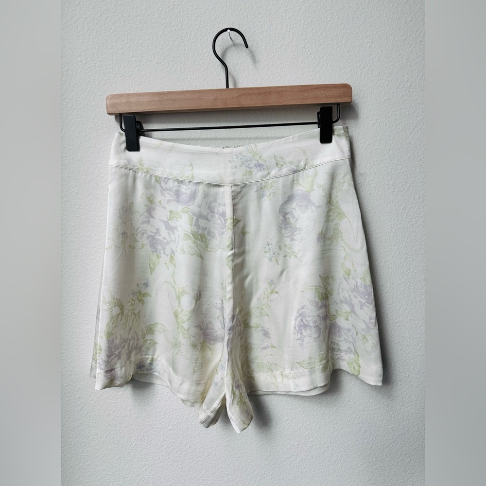 L'ACADEMIE Laramie Floral Satin High Waisted Mini Short Ivory Size S Revolve